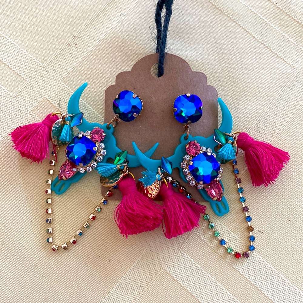 Vibrant Steer Skull Earrings!